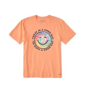 Life Is Good Peach T-Shirt with Tie-Dye Smile